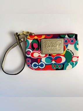 Coach Poppy Multicolor Op Art Logo Canvas Wristlet Zip Pouch Y2K Mini Bag Wallet